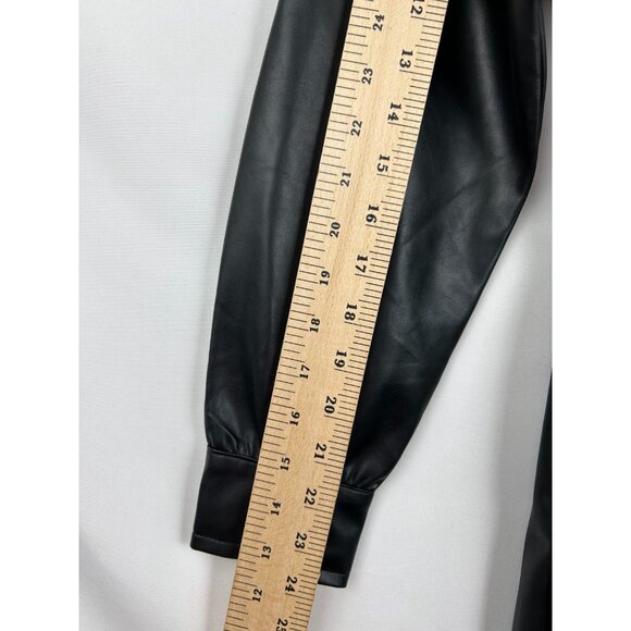 Evereve Small Womens Black Vegan Faux Leather Button Up Midi Dress Trench - Picture 5 of 16